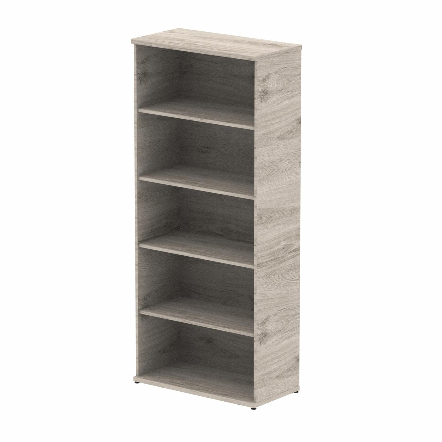 Wooden bookcase with four shelves on a white background