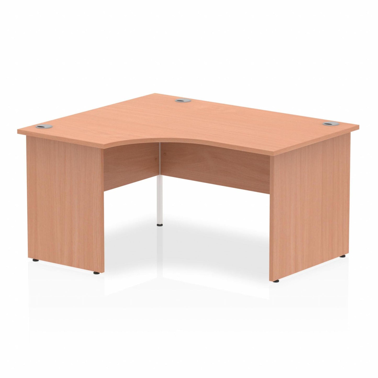 Impulse 1600mm Left Hand Curved Desk, Beech Top with Wooden Panel Legs