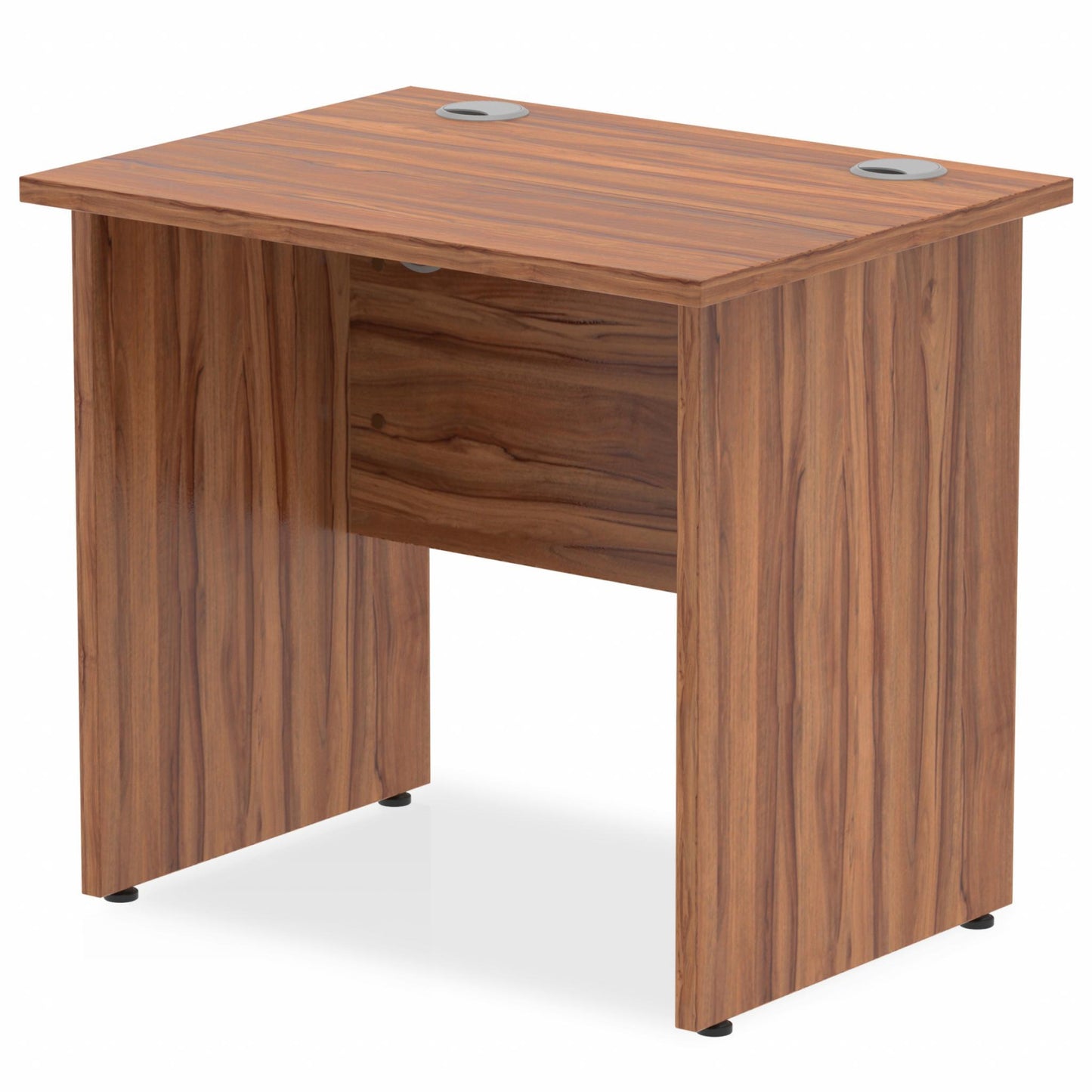 Impulse 800x600mm Straight Desk, Walnut Top with Wooden Panel Legs