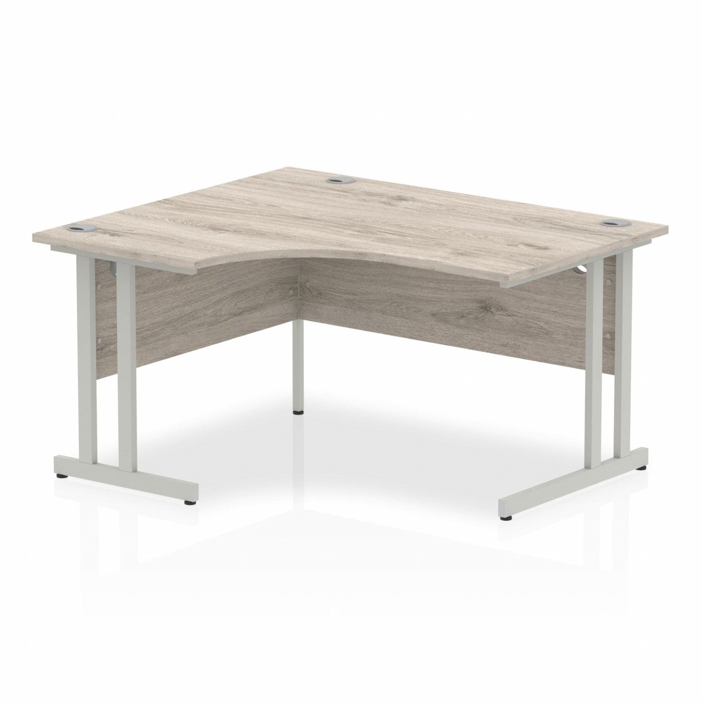 Impulse 1400mm Left Hand Curved Desk, Grey Oak Top with Silver Cantilever Legs