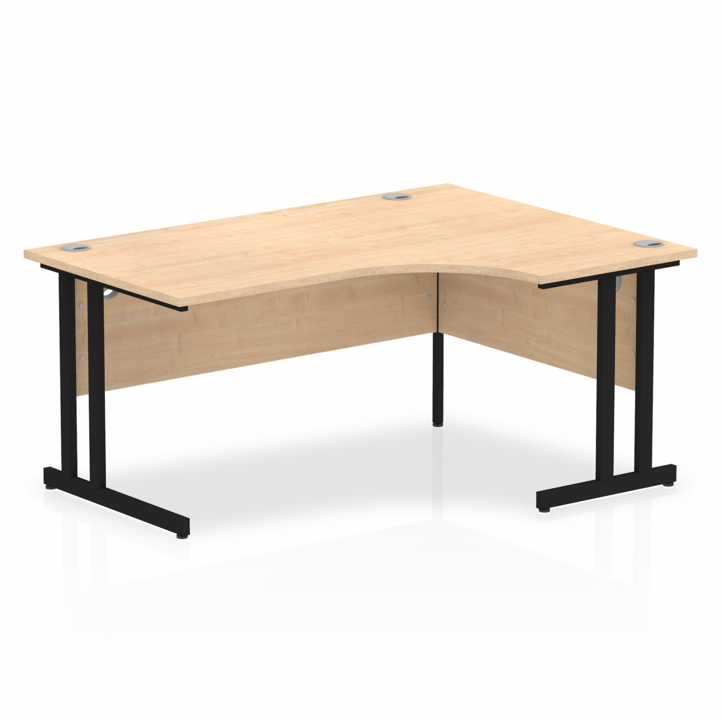 Impulse 1600mm Right Hand Curved Desk, Maple Top with BLack Cantilever Legs