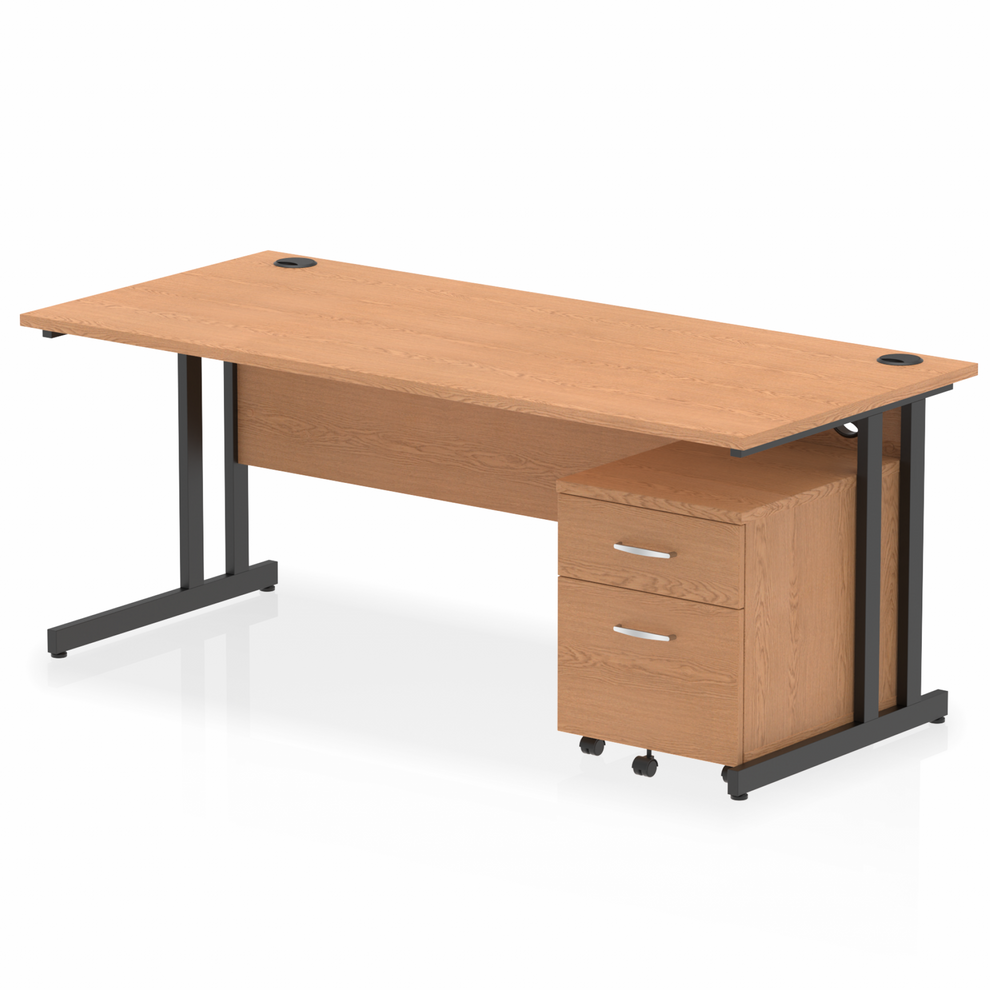 Impulse 1800x800mm Straight Desk, Oak Top with Black Cantilever Legs inc 2 Drawer Mobile Pedestal