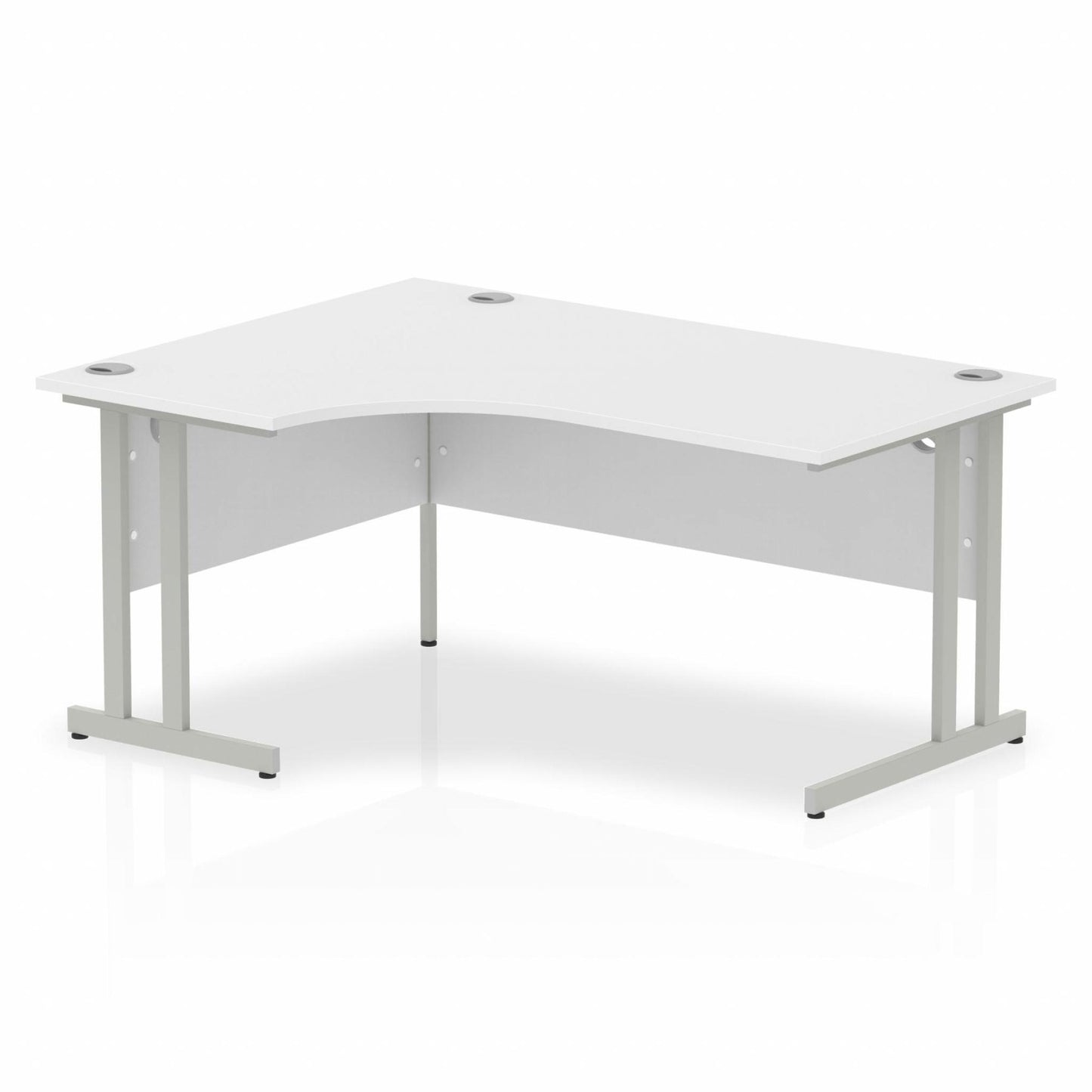Impulse 1600mm Left Hand Curved Desk, White Top with Silver Cantilever Legs