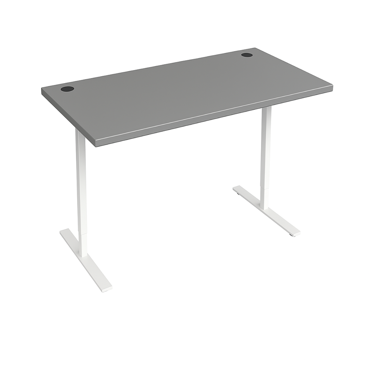 Gray office desk with white legs on a white background