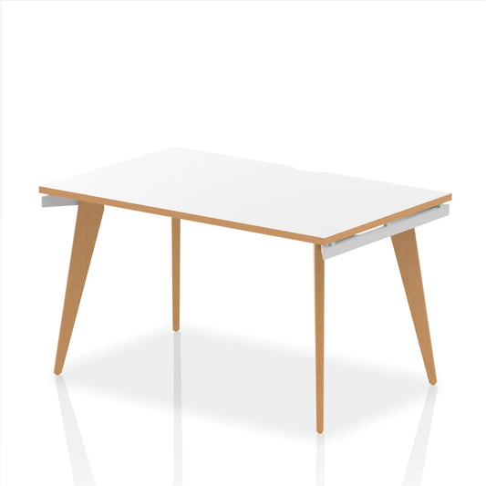 White table with wooden legs on a white background