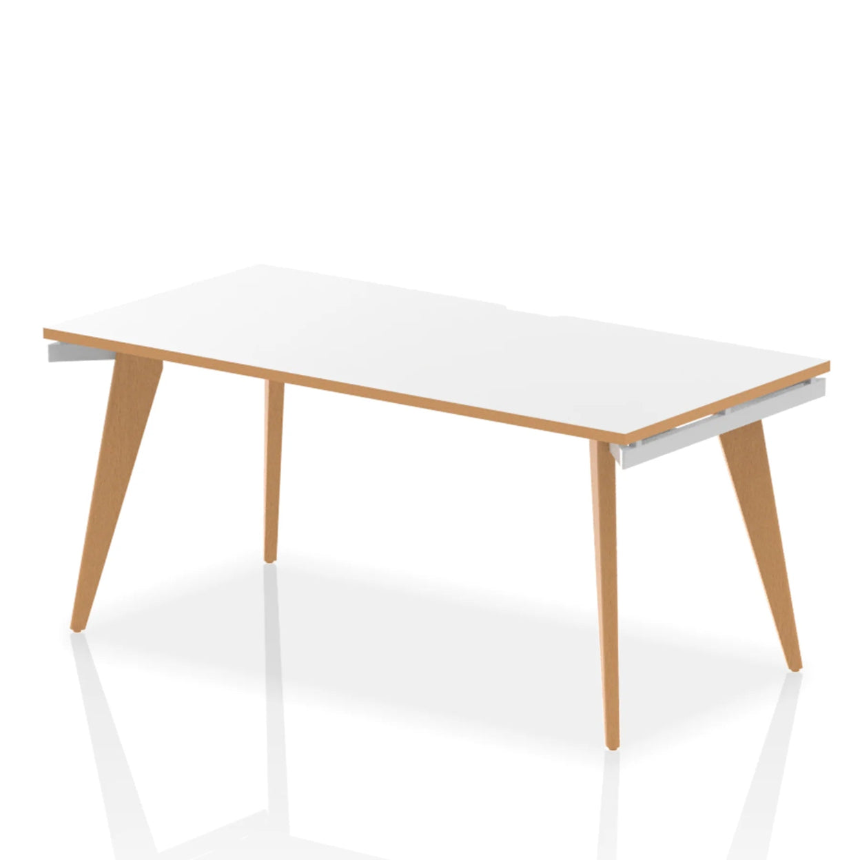 White table with wooden legs on a white background