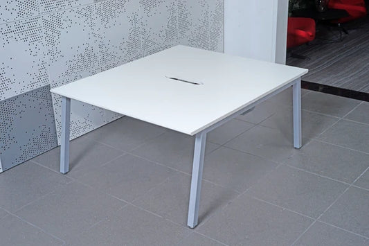 1400x800mm Back to Back Add-on Bench Desk White Top Silver Legs