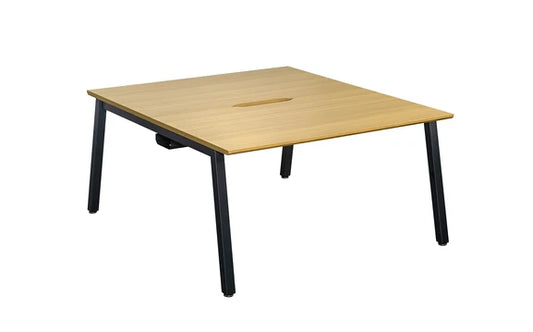 1400x800mm Back to Back Starter Bench Desk Light Oak Top Black Legs