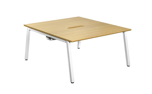 1400x800mm Back to Back Starter Bench Desk Light Oak Top White Legs