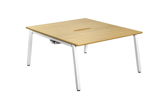 1600x800mm Back to Back Starter Bench Desk Light Oak Top White Legs