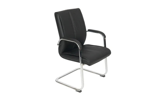 High Back Chrome Cantilver Meeting Armchair Faux Leather Black