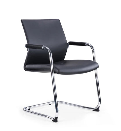 Medium Back Chrome Cantilver Meeting Armchair Faux Leather Black