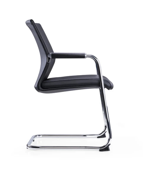 Medium Back Chrome Cantilver Meeting Armchair Faux Leather Black