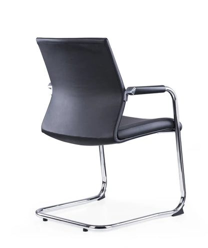 Medium Back Chrome Cantilver Meeting Armchair Faux Leather Black