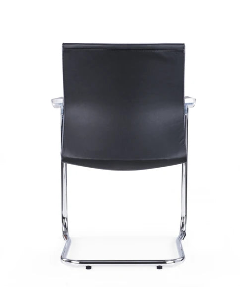 Medium Back Chrome Cantilver Meeting Armchair Faux Leather Black