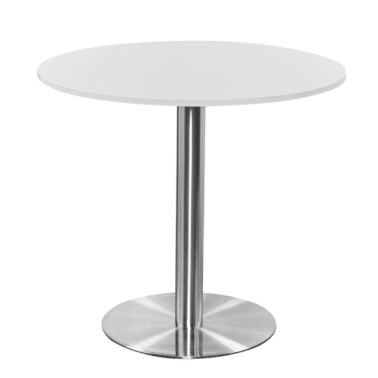 Value 1200mm Circular Tall Poseur Table White Top with Brushed Silver Base