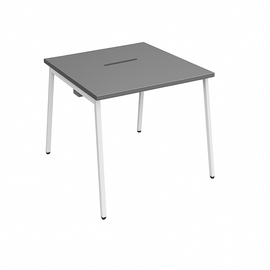 Gray table with white legs on a white background