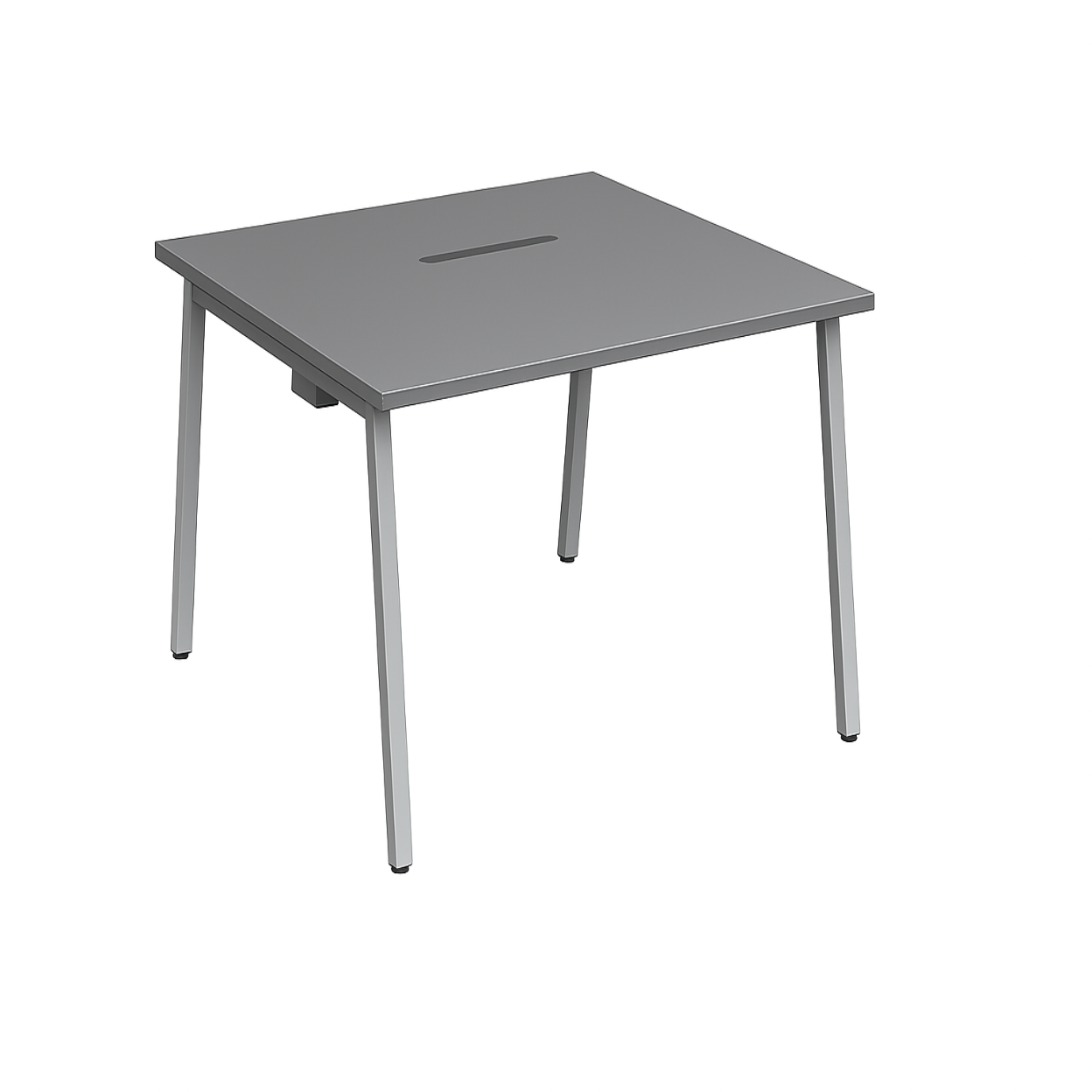 Gray rectangular table with metal legs on a white background