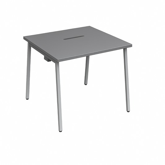 Gray rectangular table with metal legs on a white background