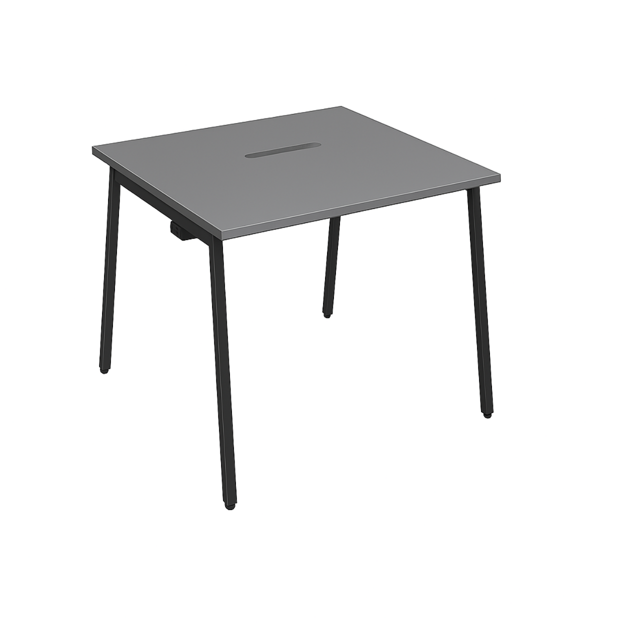 Gray rectangular table with black legs on a white background