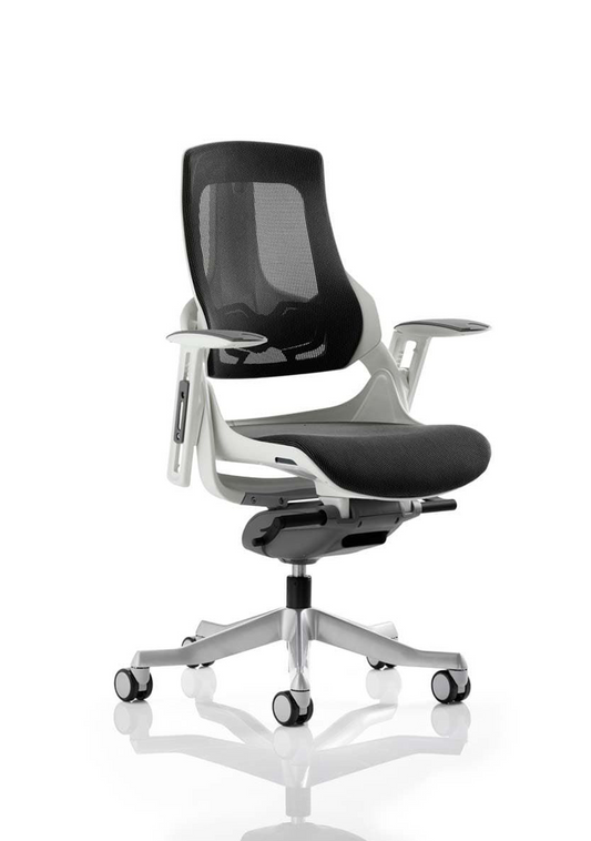 Zure High Back White Shell Executive Chair, Height Adjustable Arms Charcoal