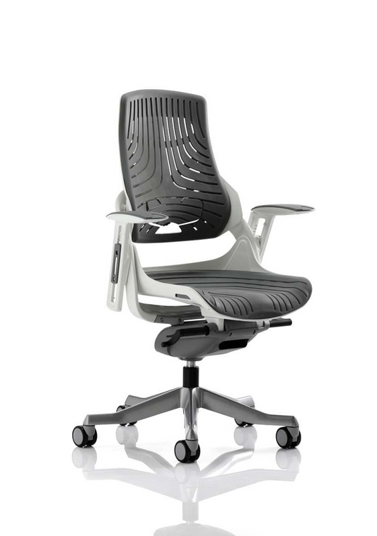 Zure High Back White Shell Executive Chair, Height Adjustable Arms Grey