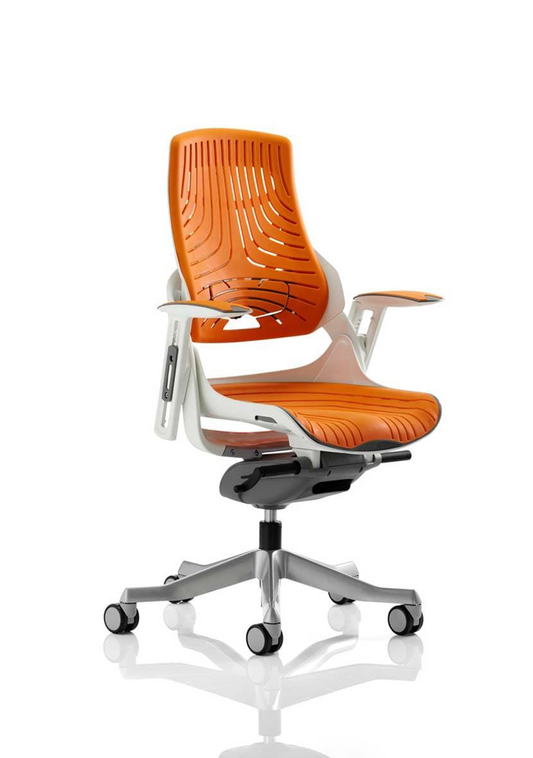 Zure High Back White Shell Executive Chair, Height Adj Arms Orange D.S.