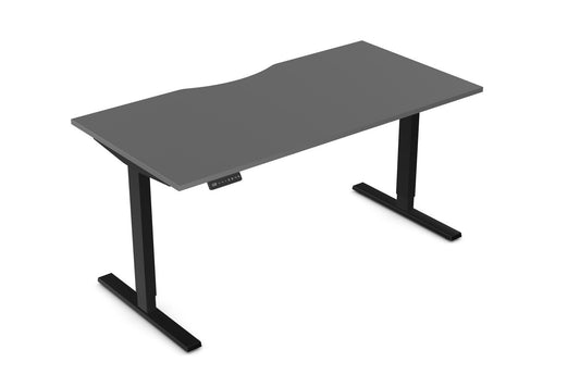 Zoom 1600mm Height Adjustable Electric Desk Graphite Top with Scallop Finish & Black Metal Legs