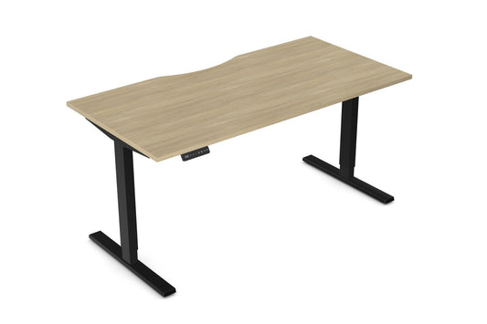 Zoom 1600mm Height Adjustable Electric Desk Oak Top with Scallop Finish & Black Metal Legs