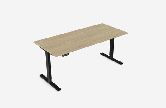 Zoom 1800mm Height Adjustable Electric Desk Oak Top with Portal Finish & Black Metal Legs