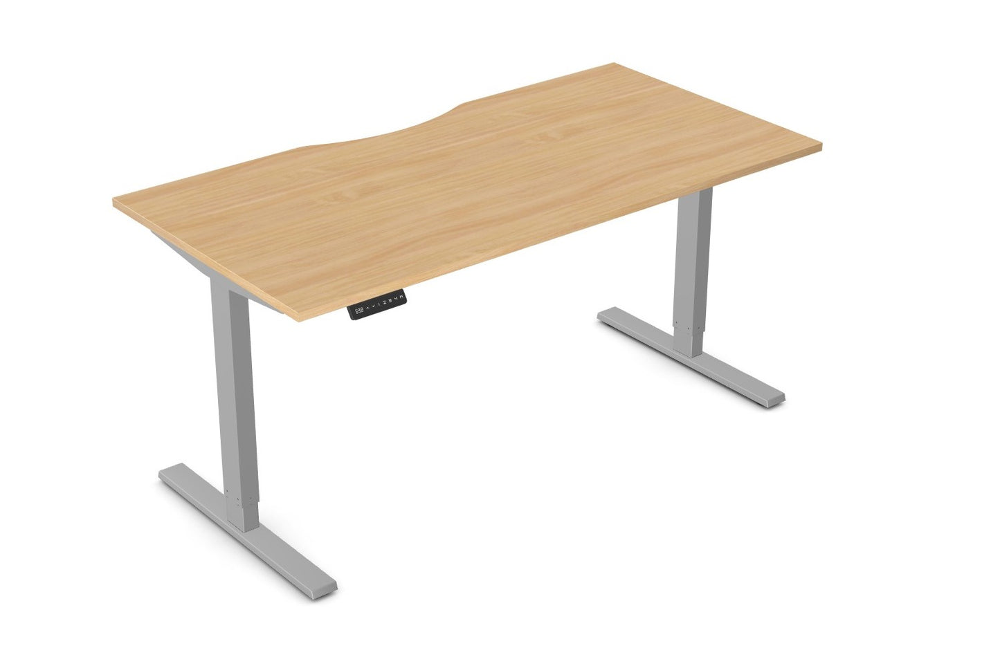 Zoom 1600mm Height Adjustable Electric Desk Beech Top with Scallop Finish & Silver Metal Legs