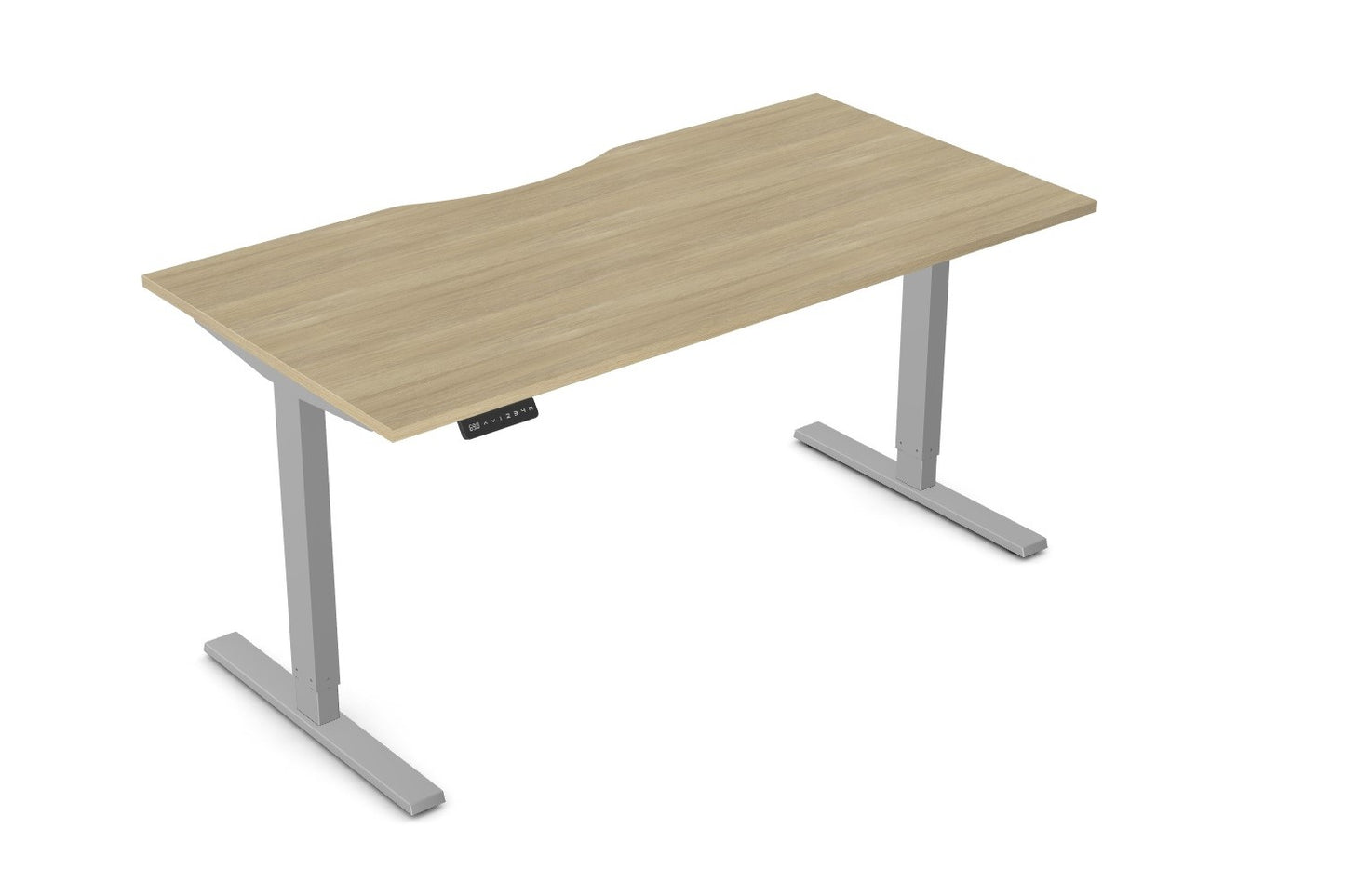 Zoom 1600mm Height Adjustable Electric Desk Oak Top with Scallop Finish & Silver Metal Legs