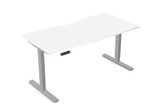 Zoom 1600mm Height Adjustable Electric Desk White Top with Scallop Finish & Silver Metal Legs