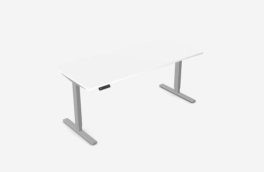 Zoom 1800mm Height Adjustable Electric Desk White Top with Scallop Finish & Silver Metal Legs