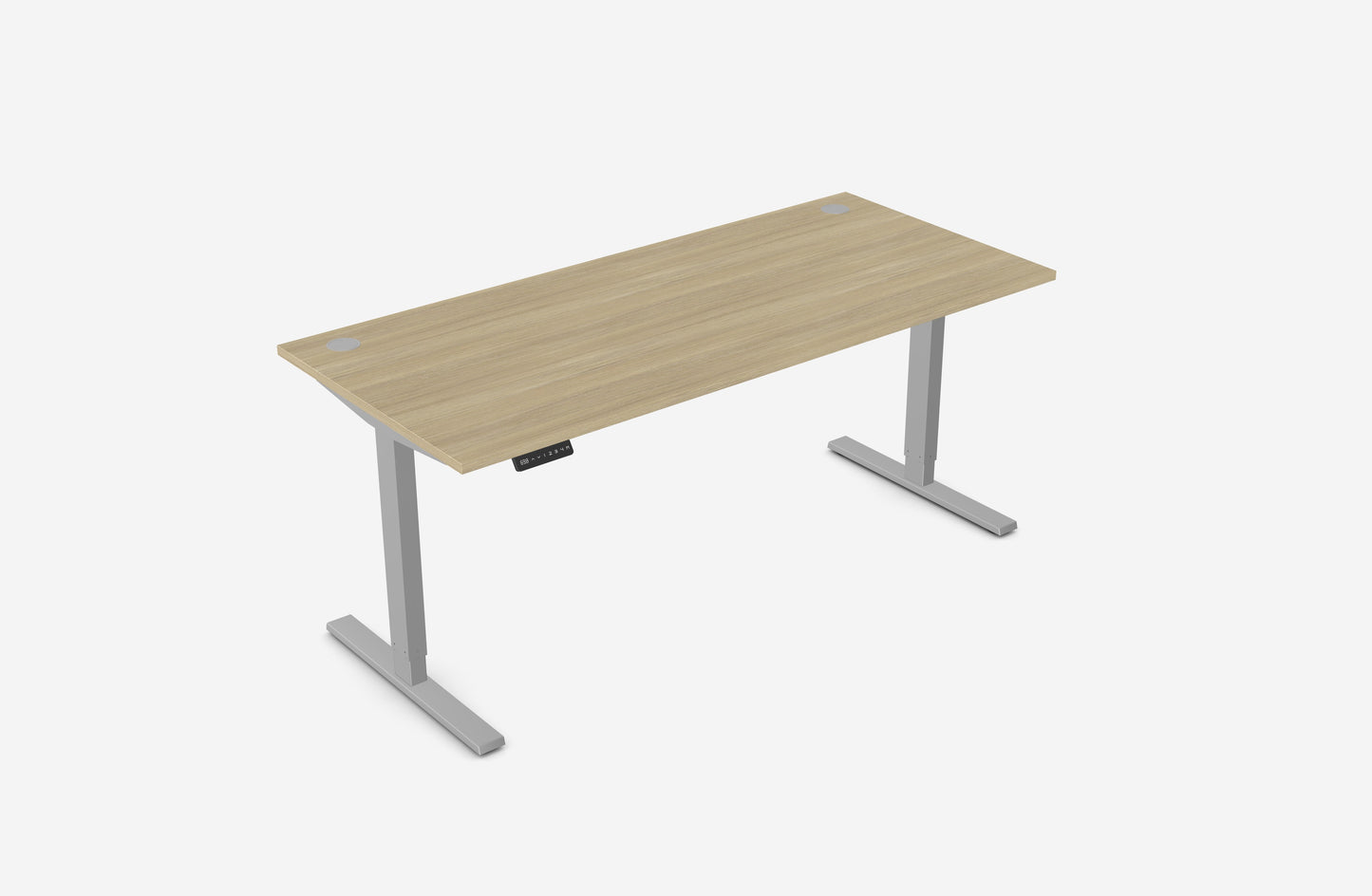 Zoom 1800mm Height Adjustable Electric Desk Oak Top with Portal Finish & Silver Metal Legs