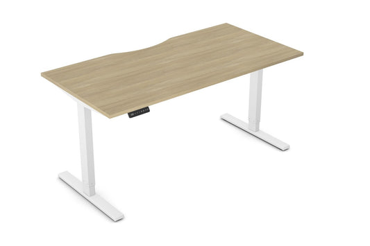 Zoom 1600mm Height Adjustable Electric Desk Oak Top with Scallop Finish & White Metal Legs