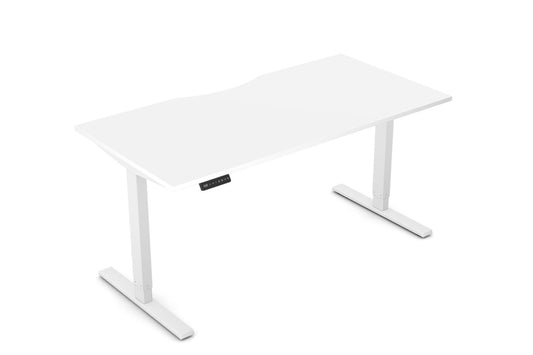 Zoom 1600mm Height Adjustable Electric Desk White Top with Scallop Finish & White Metal Legs