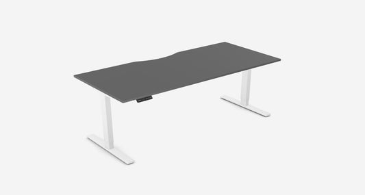 Zoom 1800x800mm Height Adjustable Electric Desk, Graphite Top with Scallop Finish & White Metal Legs