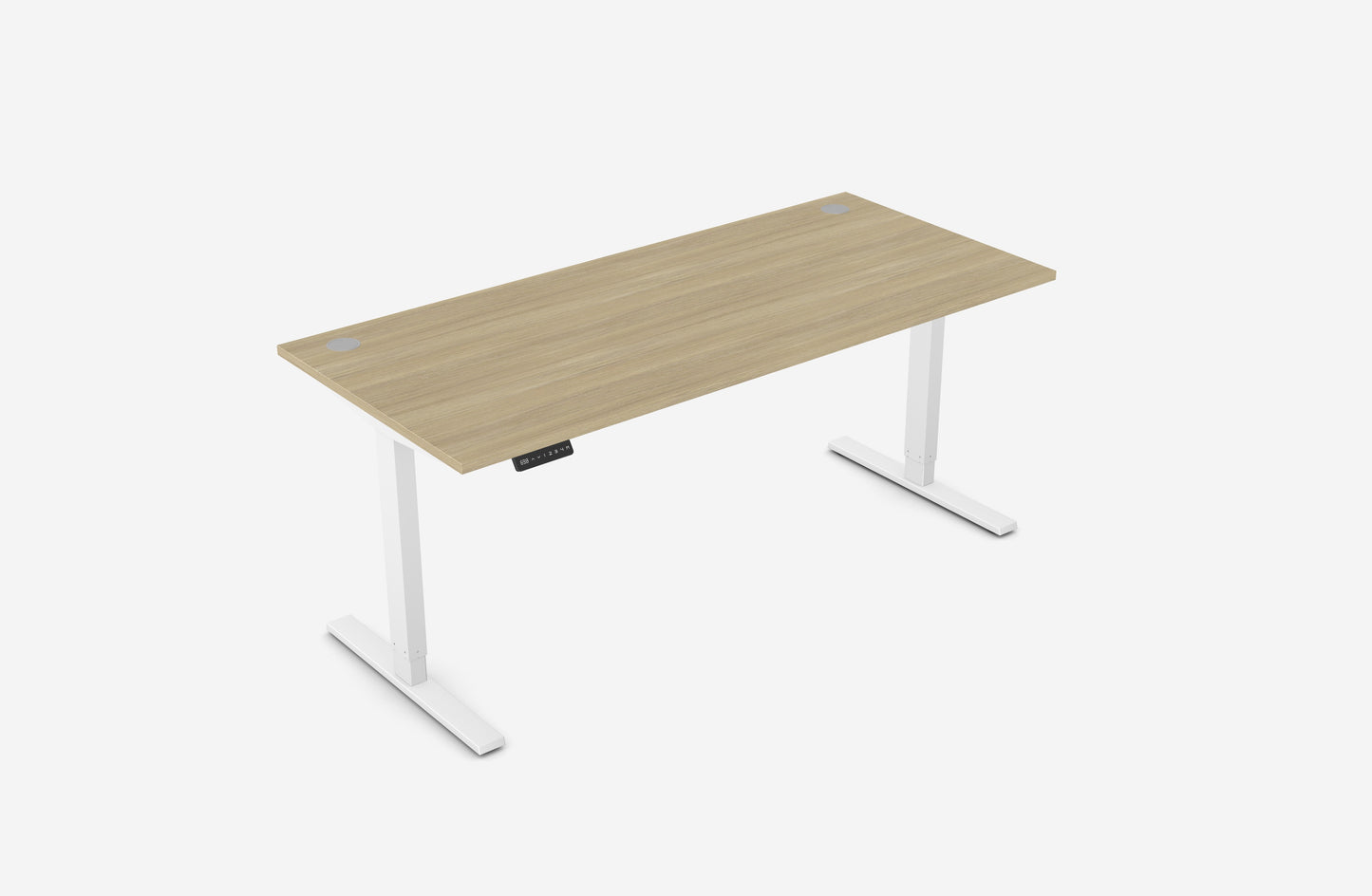 Zoom 1800mm Height Adjustable Electric Desk Oak Top with Portal Finish & White Metal Legs