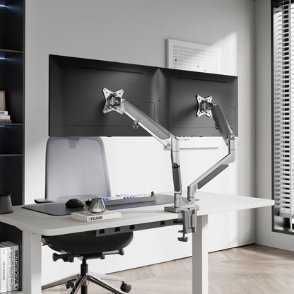 Novara Gas Spring Double Monitor Arm Silver