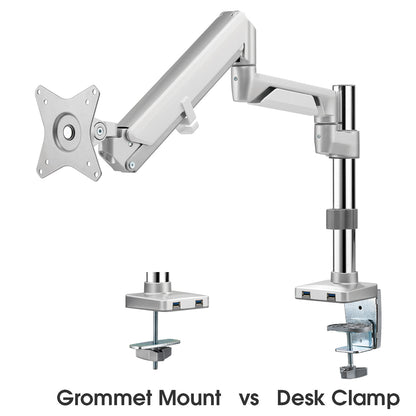 Novara Plus Gas Spring Single Monitor Arm with USB Port Silver