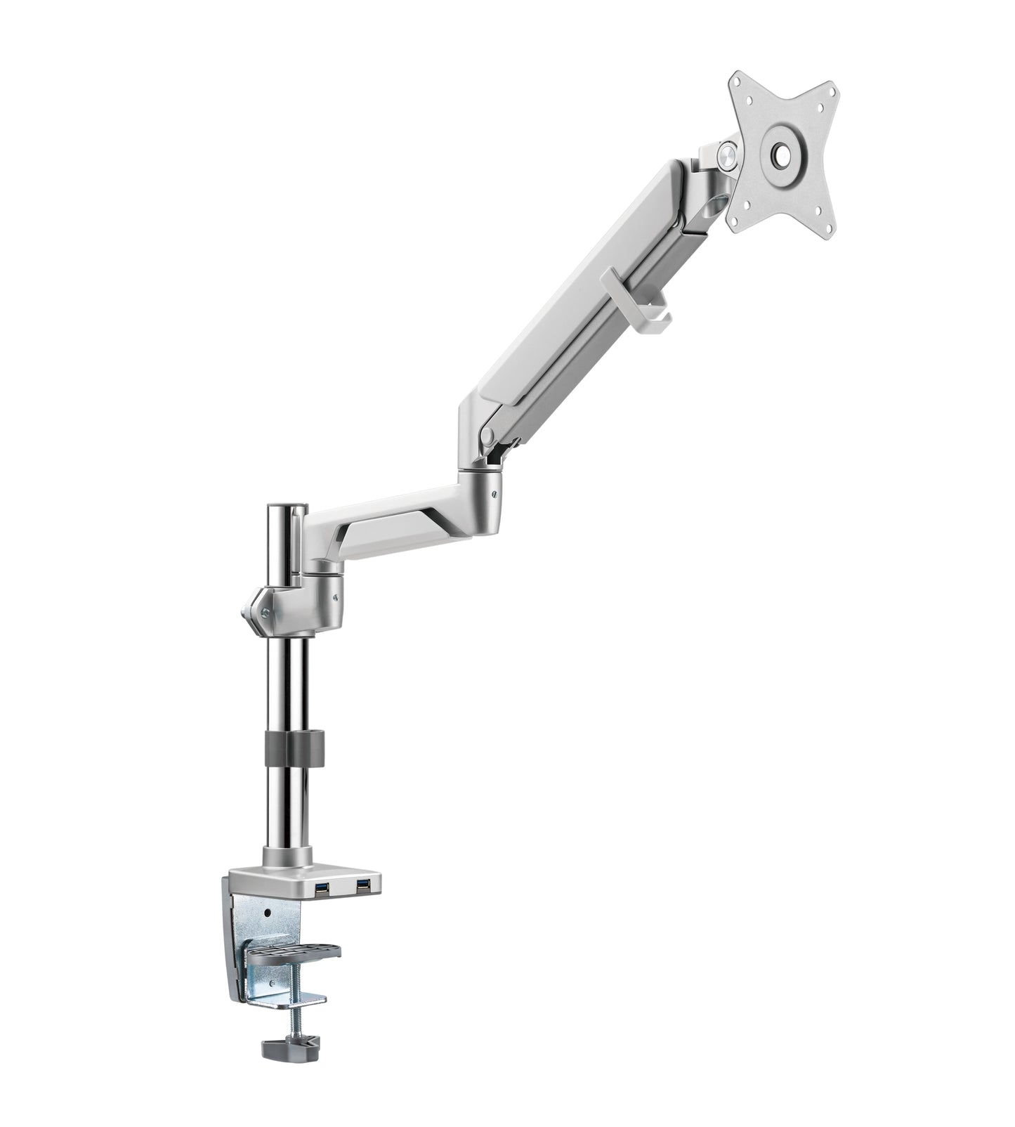 Novara Plus Gas Spring Single Monitor Arm with USB Port Silver