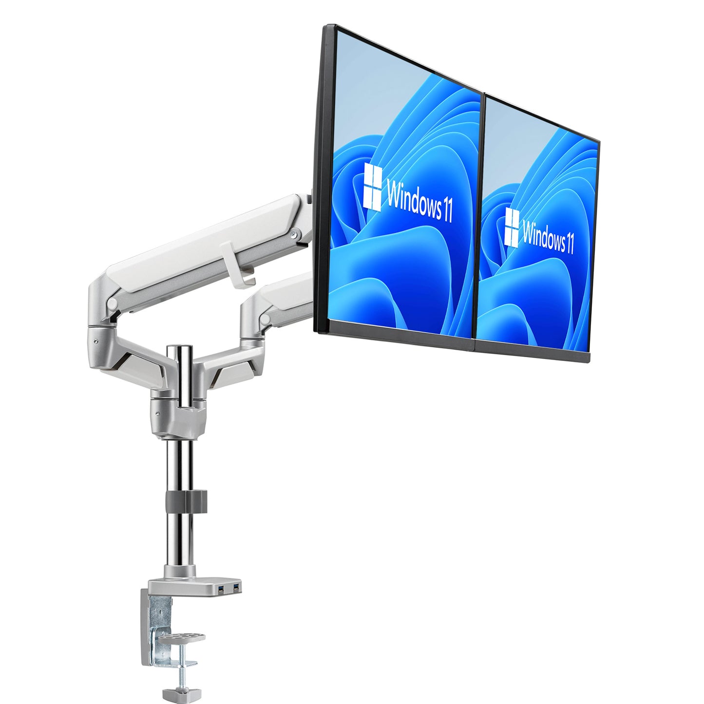 Novara Plus Gas Spring Double Monitor Arm with USB Port Silver