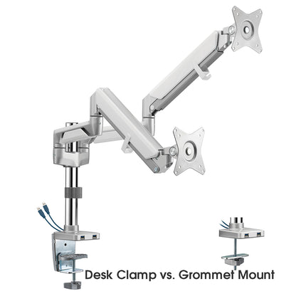 Novara Plus Gas Spring Double Monitor Arm with USB Port Silver