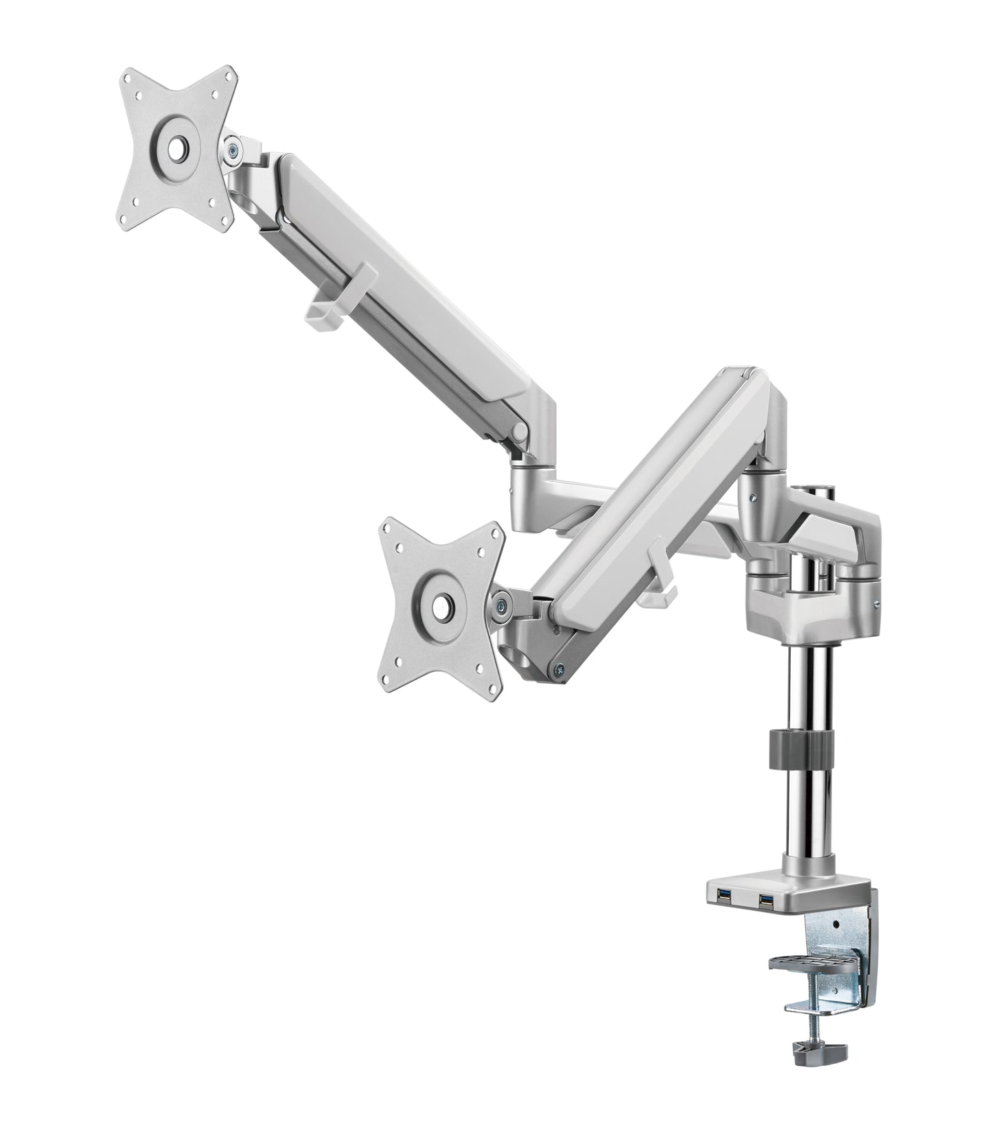 Novara Plus Gas Spring Double Monitor Arm with USB Port Silver