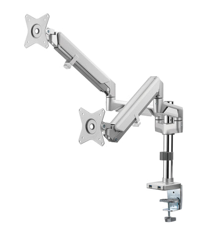 Novara Plus Gas Spring Double Monitor Arm with USB Port Silver