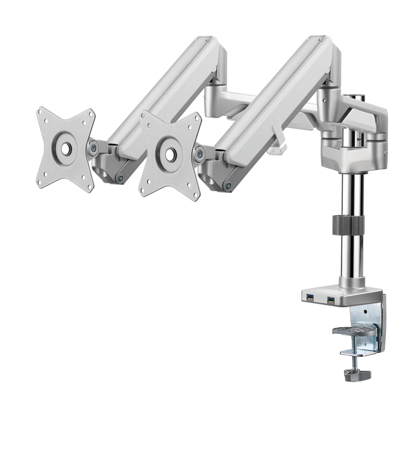 Novara Plus Gas Spring Double Monitor Arm with USB Port Silver