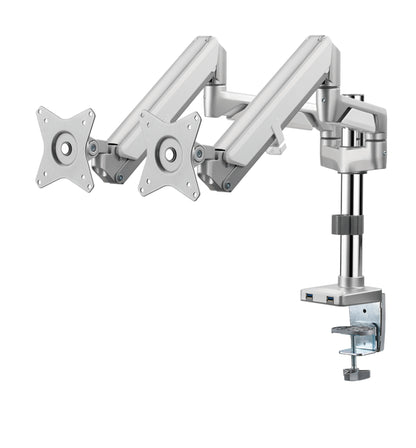 Novara Plus Gas Spring Double Monitor Arm with USB Port Silver