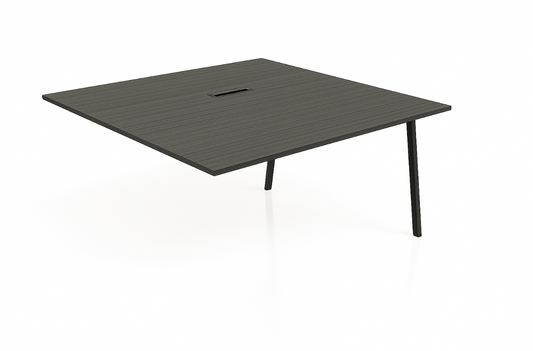 Square graphite table with white legs on a white background