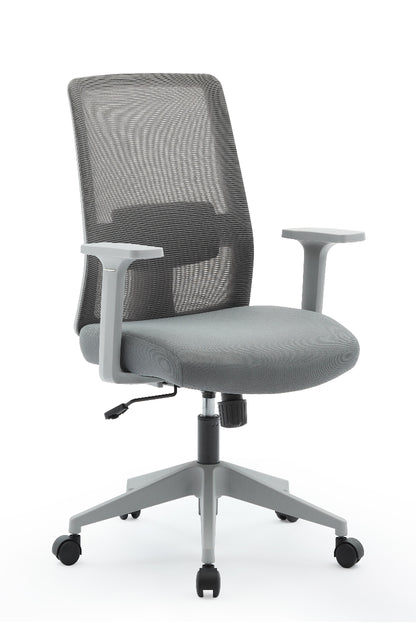 Gray office chair with mesh back on a white background